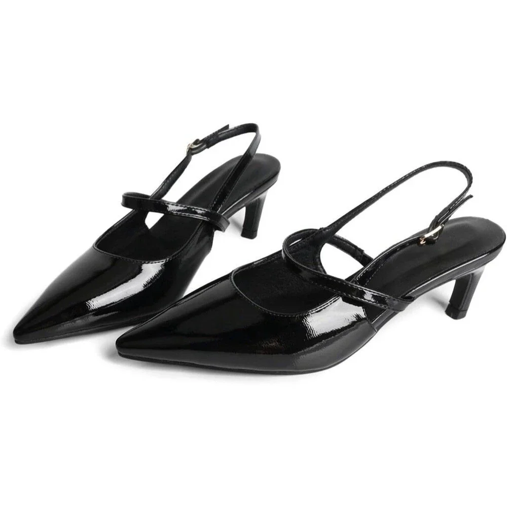 MEOTINA Slingback Heels Women Kitten Heel Closed Pointed Toe Dressy Sandals-8.5